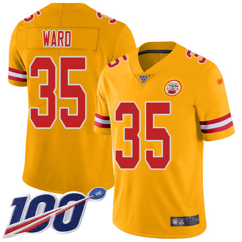 Men Kansas City Chiefs #35 Ward Charvarius Limited Gold Inverted Legend 100th Season Football Nike NFL Jersey